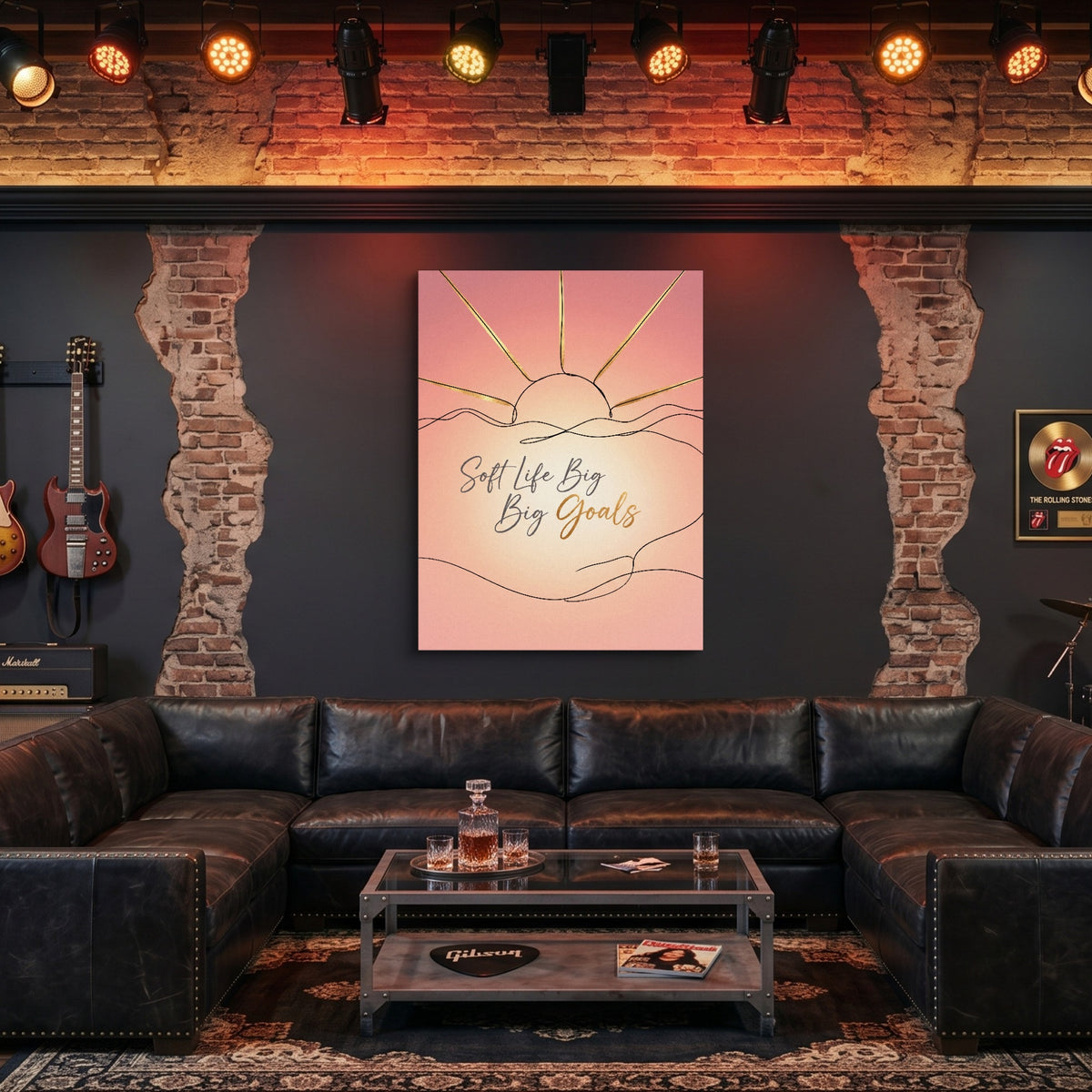 Soft Golden Sunrise — soft golden sunrise sq man cave guitar 1port flush print
