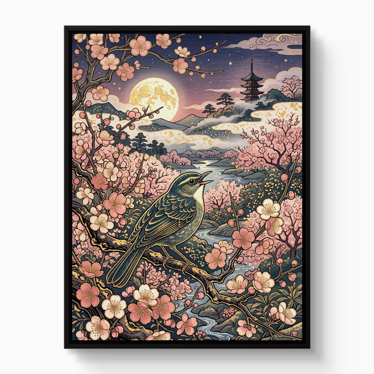 Songbird Sakura Moon — songbird sakura moon white studio framed black