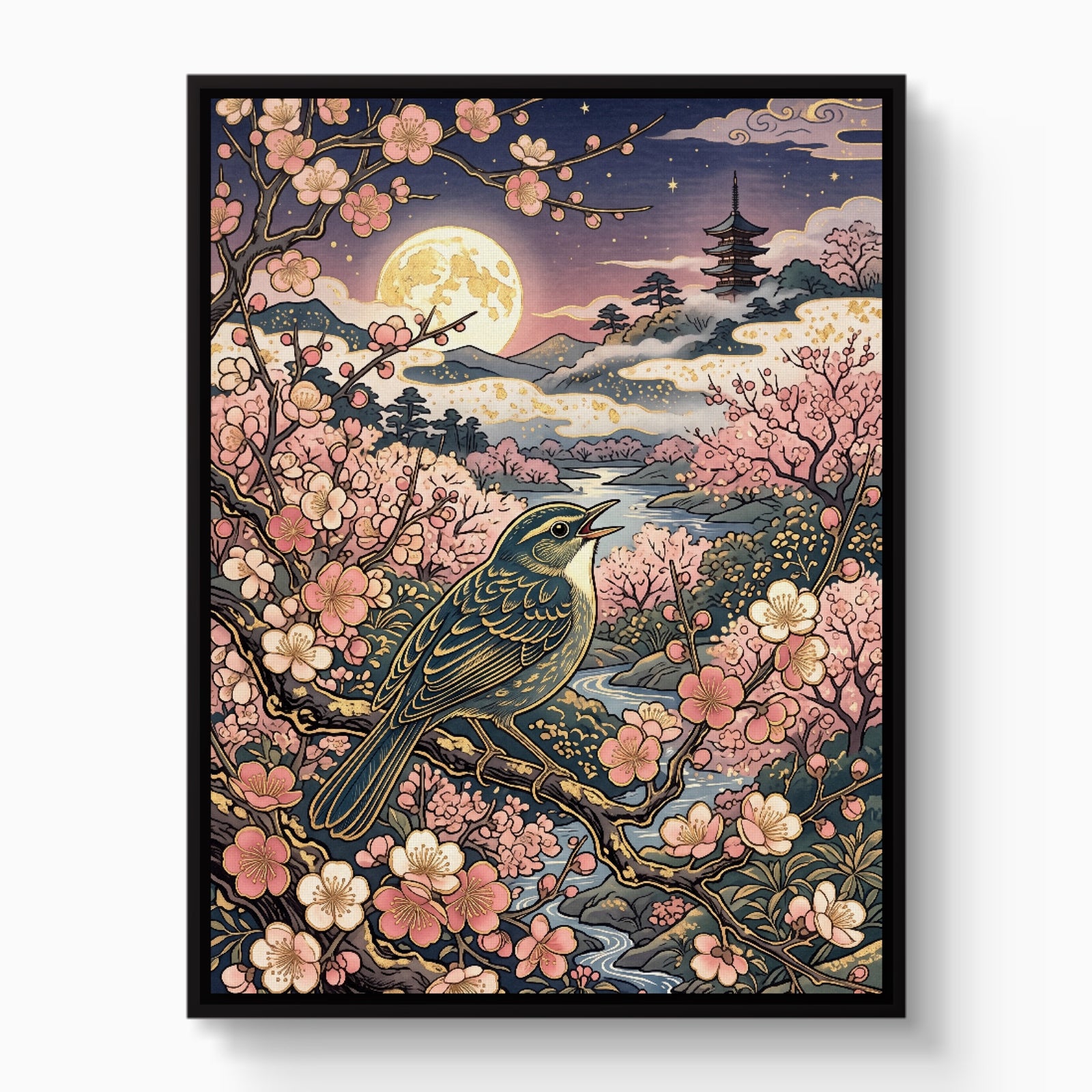 Songbird Sakura Moon — songbird sakura moon white studio framed black