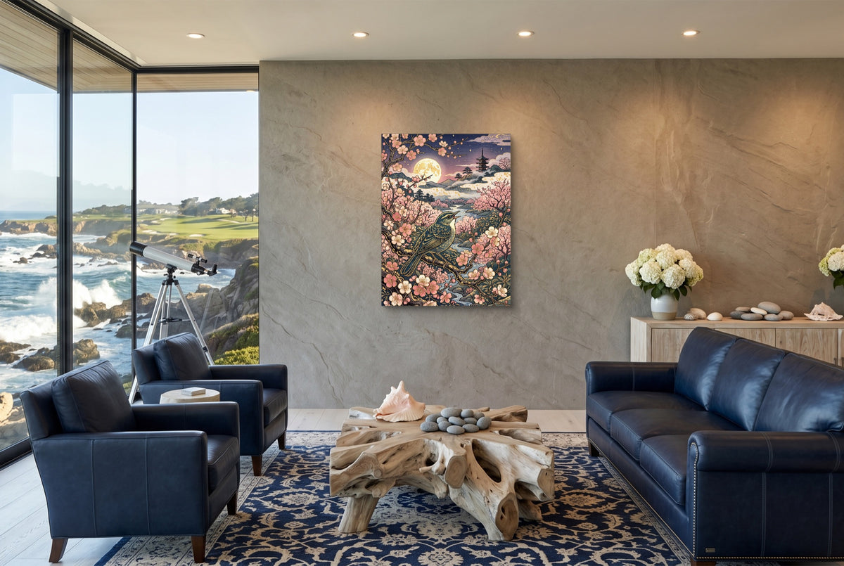 Songbird Sakura Moon — songbird sakura moon living room with ocean view 1port flush print