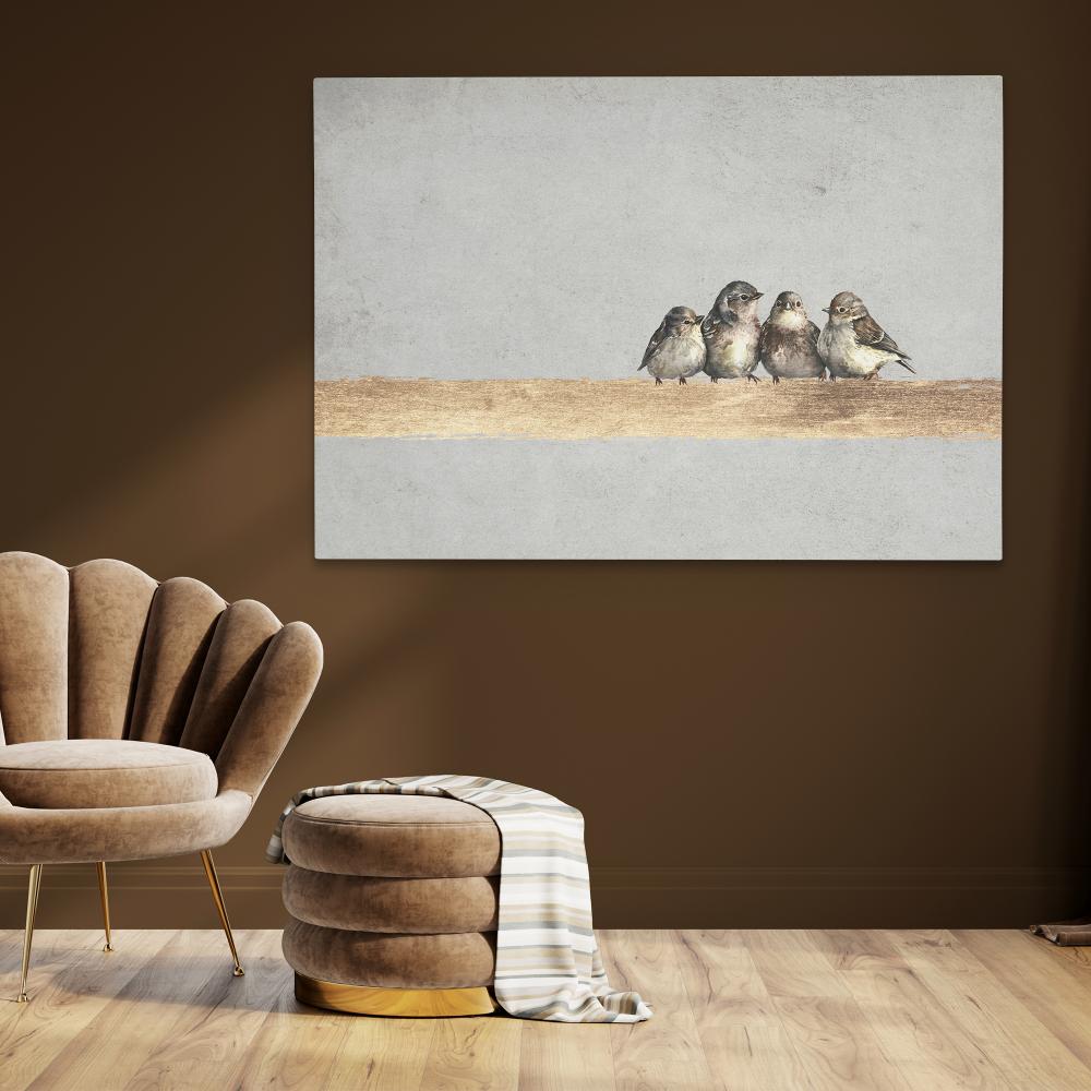 Sparrows On A Golden Twig - Luxury Wall Art