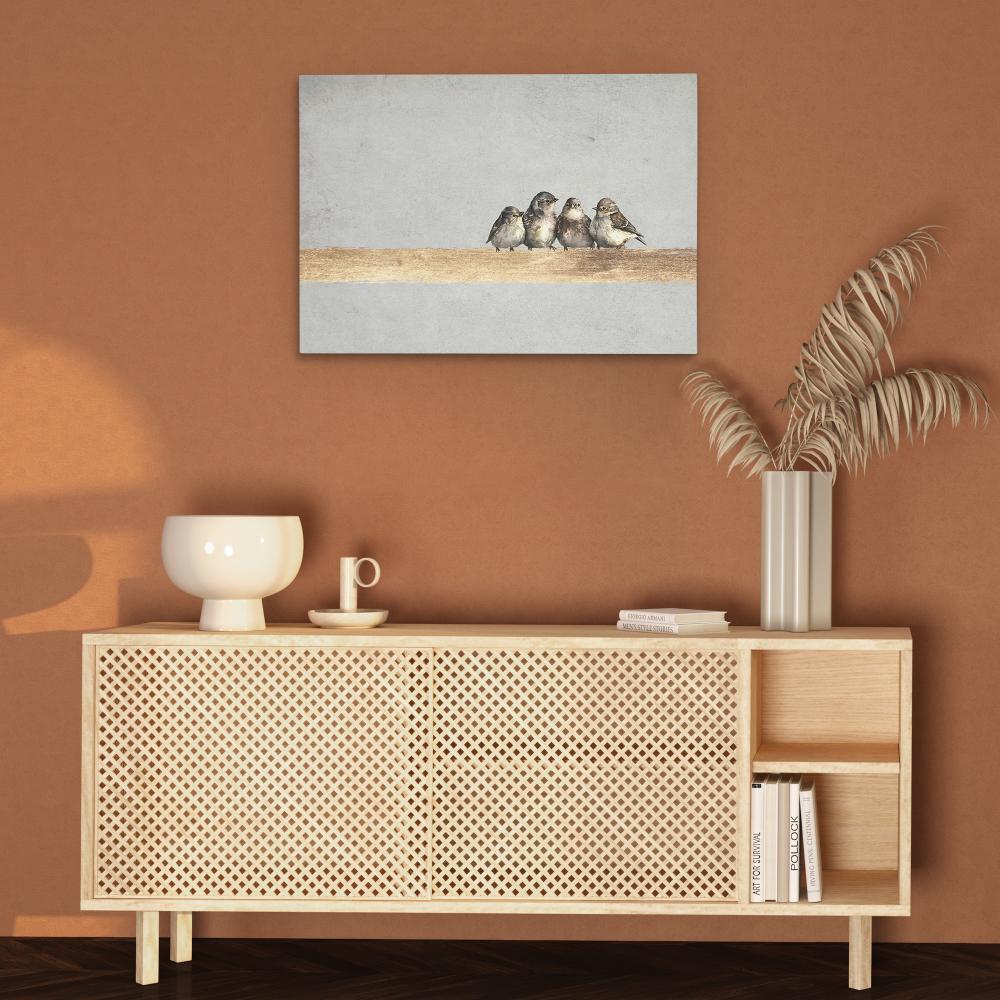 Sparrows On A Golden Twig - Luxury Wall Art