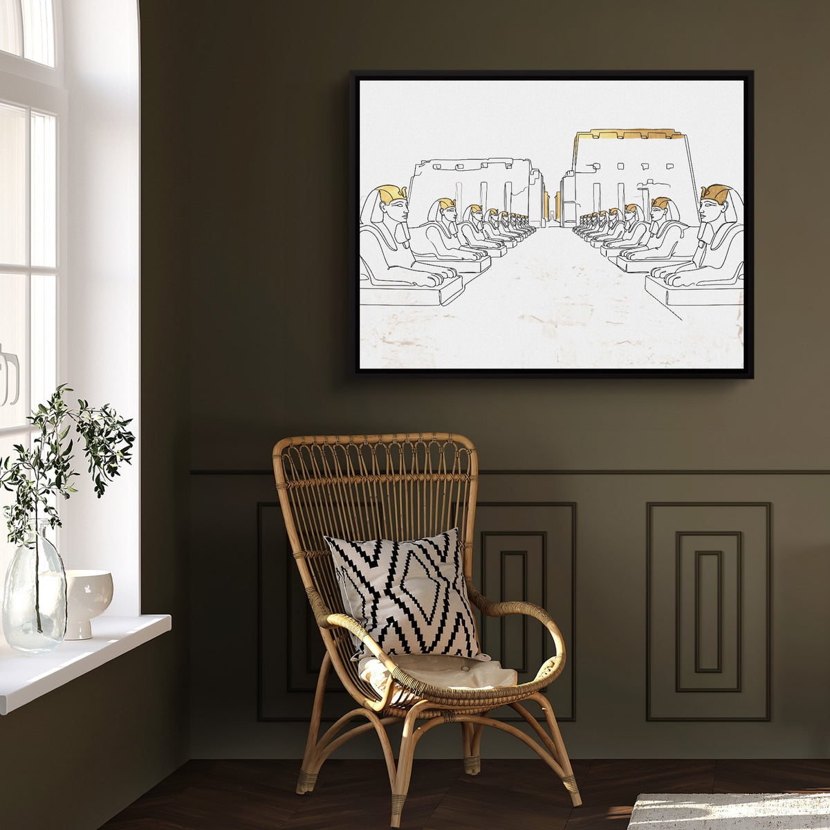 Sphinxes Temple Avenue — sphinxes temple avenue sq window chair wall 1land framed black