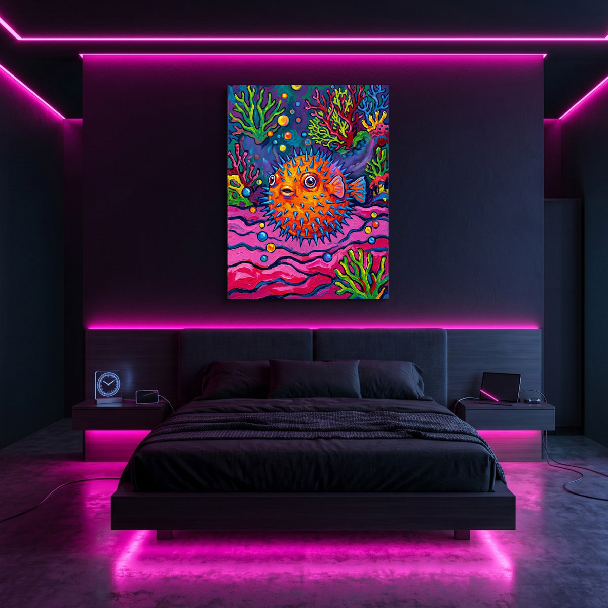 Spiny Ocean Orb — spiny ocean orb sq pink neon room 1port flush print