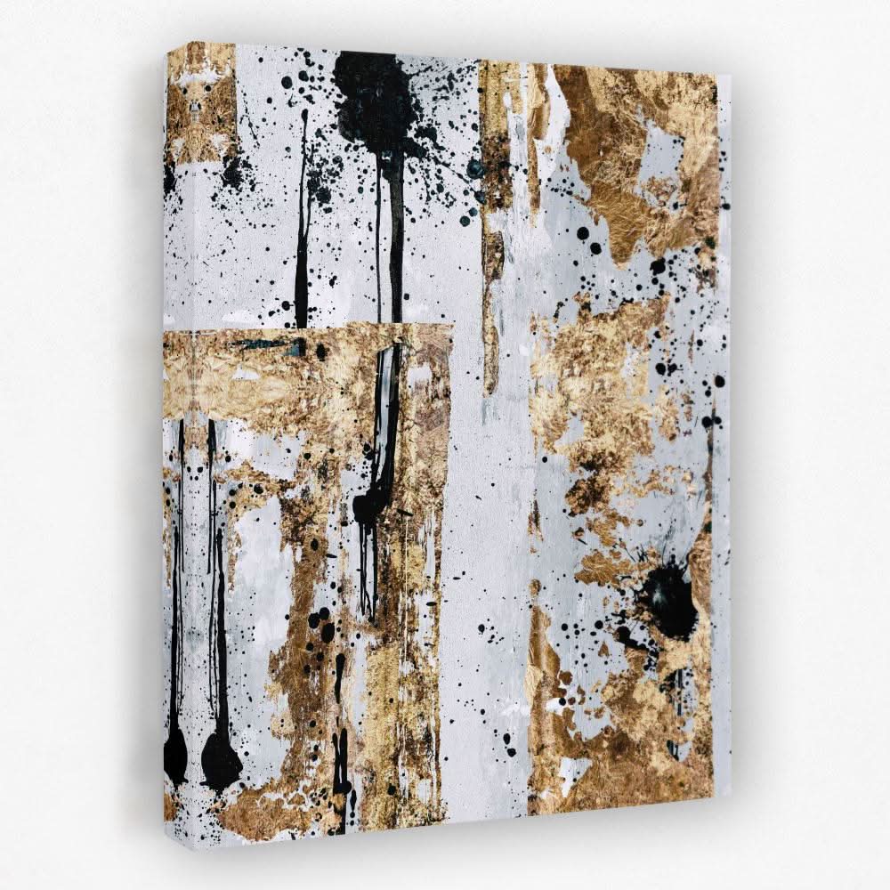 Spots Gold And Black - Black Gold and White Canvas Wall Art