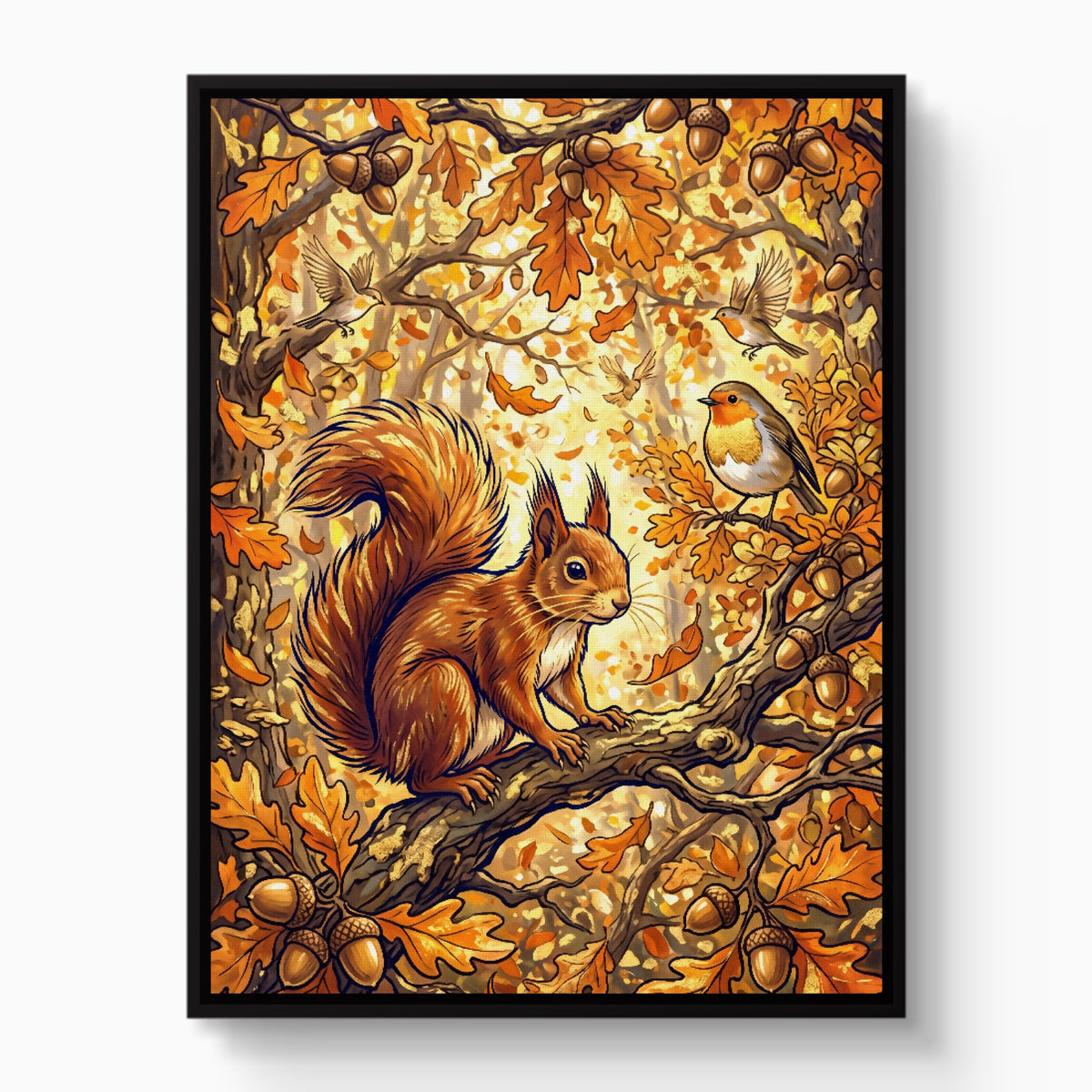 Squirrel Autumn Branch — squirrel autumn branch white studio framed black