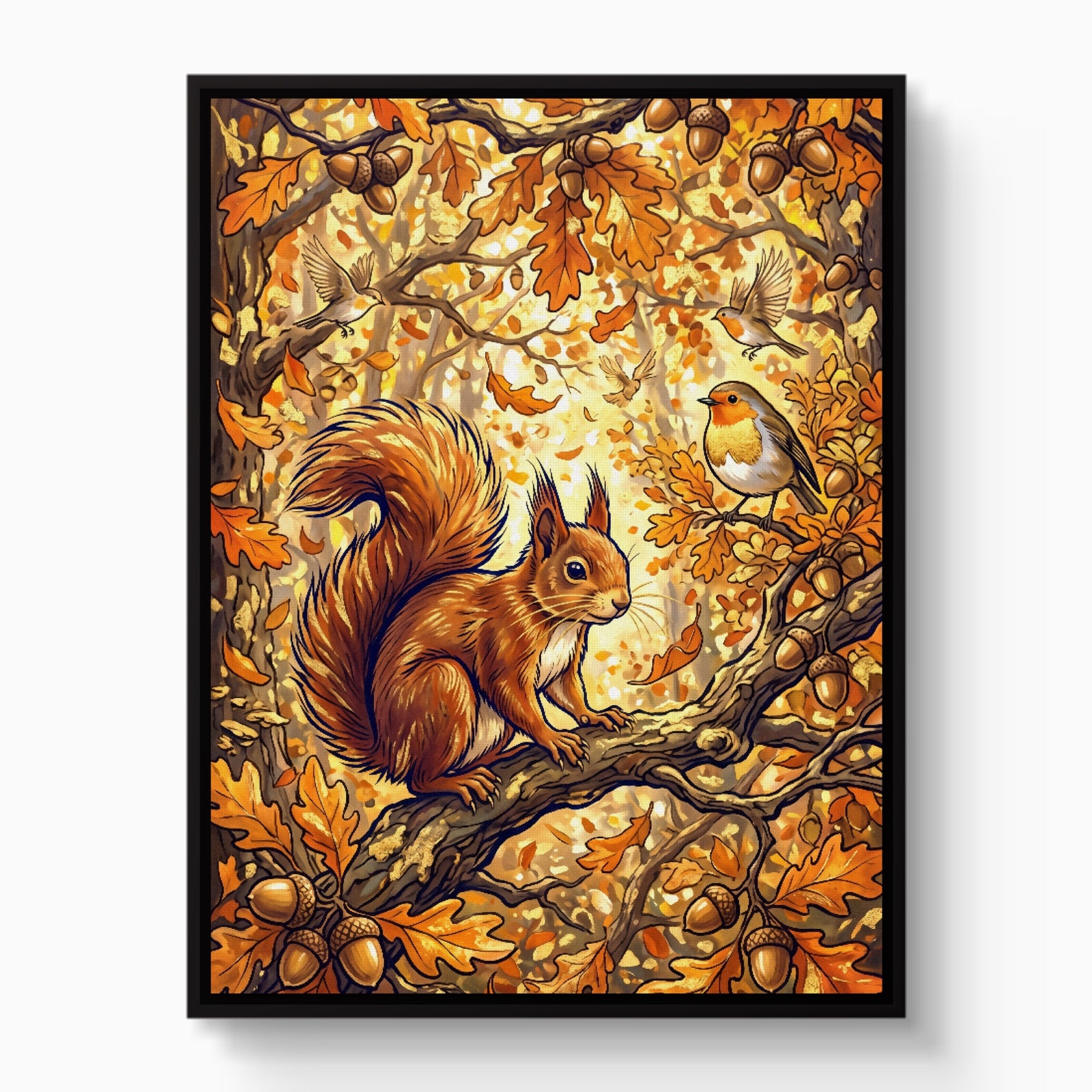 Squirrel Autumn Branch — squirrel autumn branch white studio framed black