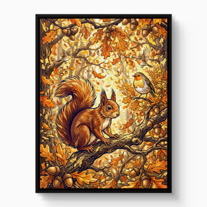 Squirrel Autumn Branch — squirrel autumn branch white studio framed black