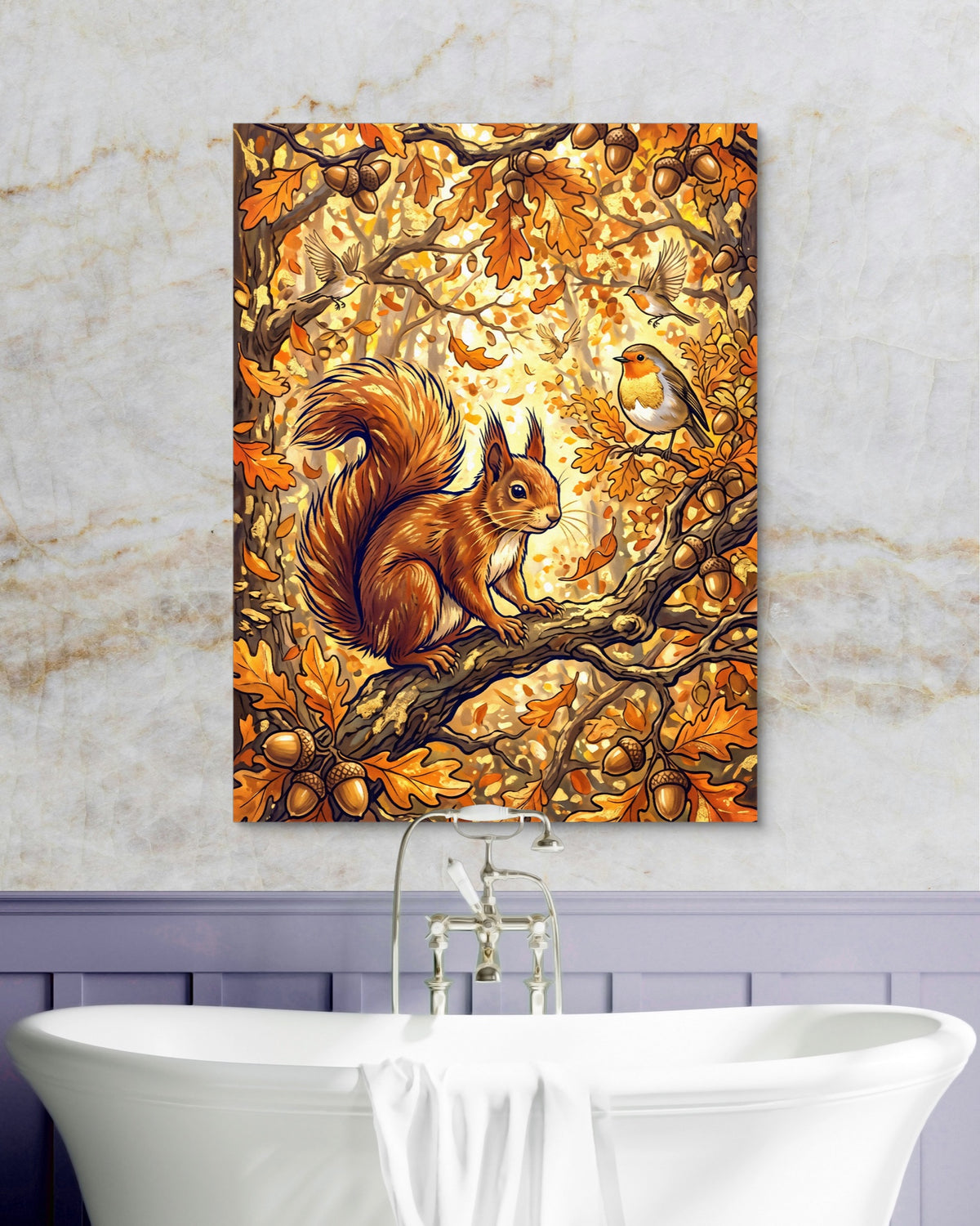 Squirrel Autumn Branch — squirrel autumn branch psd marble purple bath 1port flush print