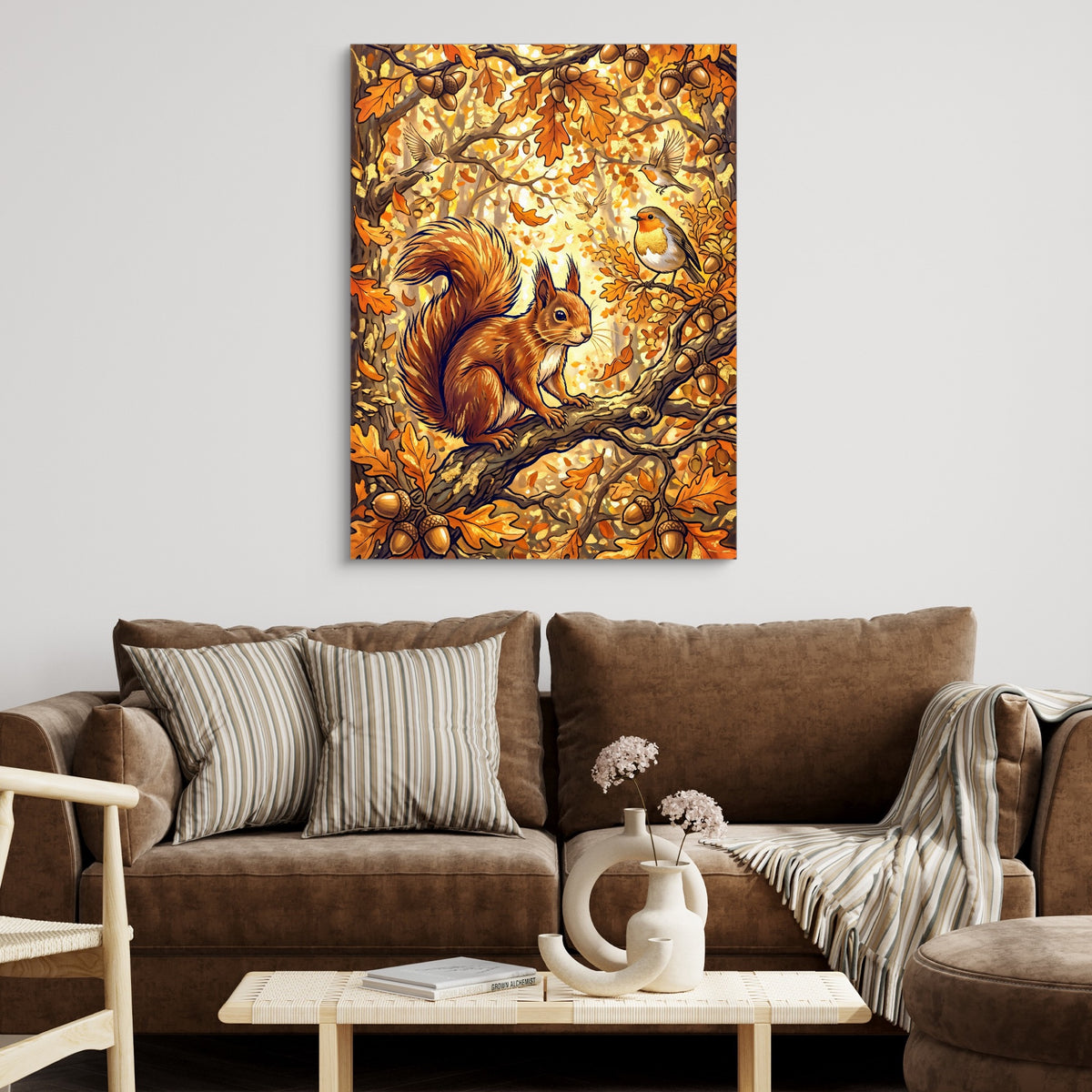 Squirrel Autumn Branch — squirrel autumn branch sq brown couch 1port flush print