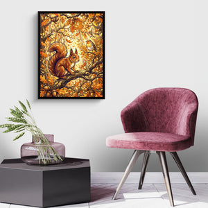 Squirrel Autumn Branch — squirrel autumn branch sq land purple chair 1port framed black