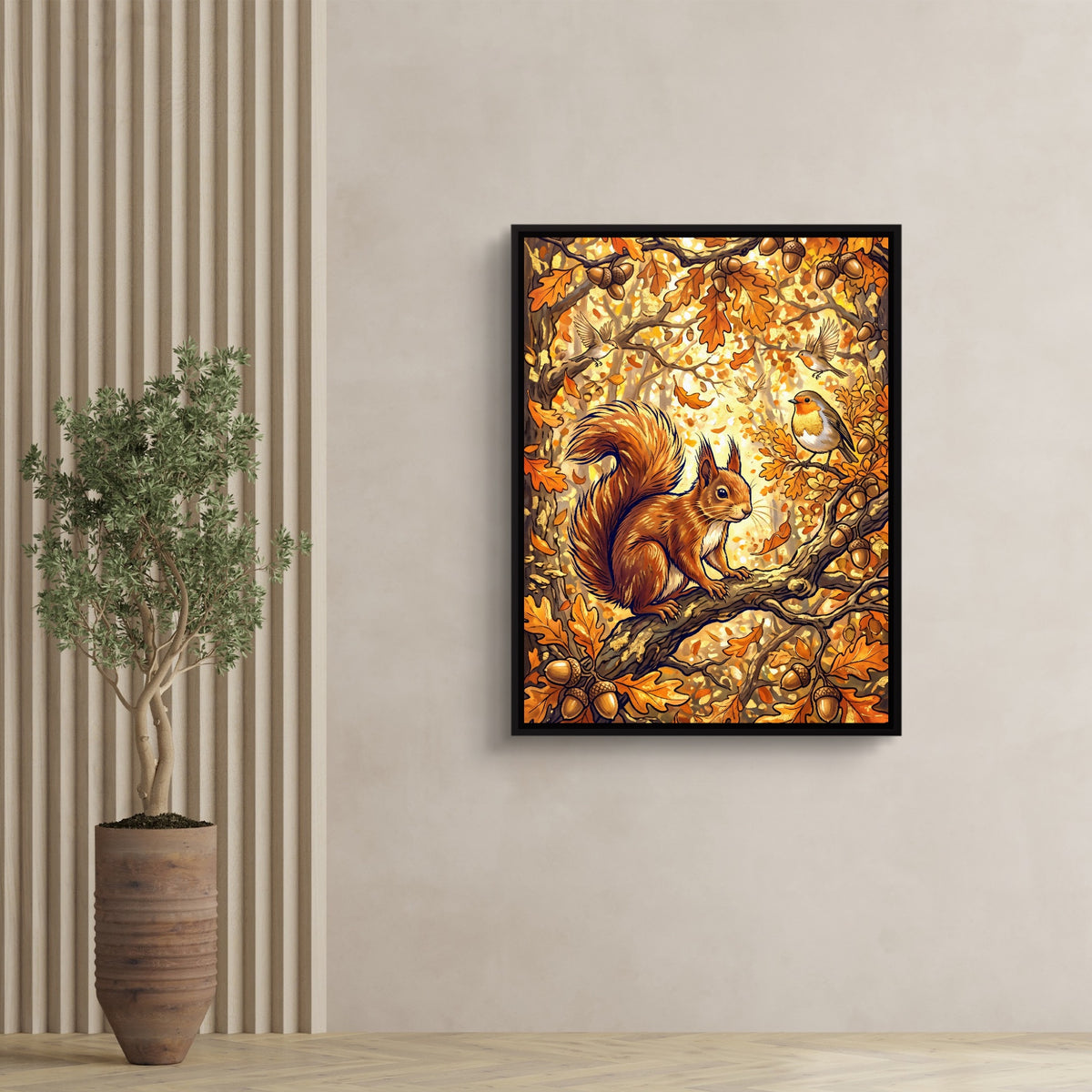 Squirrel Autumn Branch — squirrel autumn branch sq tree wall 1port framed black
