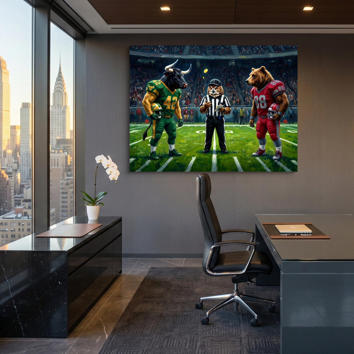 Stadium Referee Showdown — stadium referee showdown sq office view 1land flush print