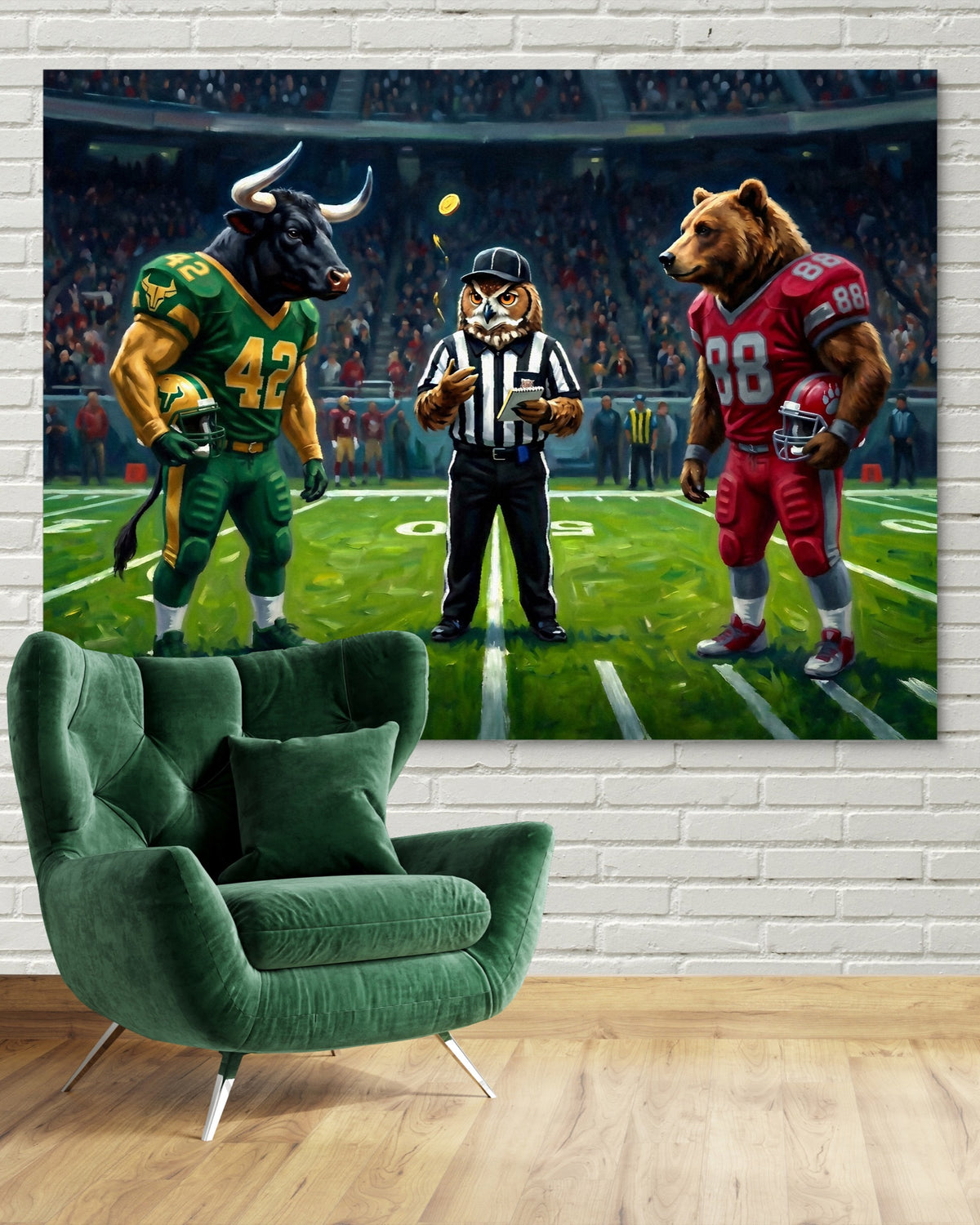Stadium Referee Showdown — stadium referee showdown psd white brick green chair 1land flush print