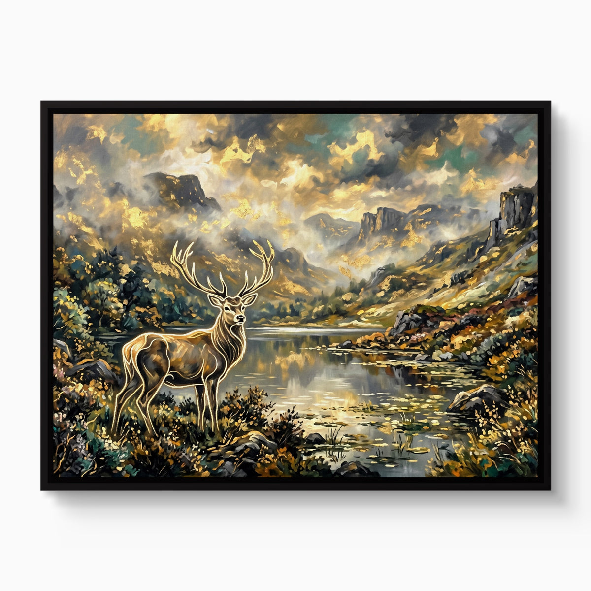 Stag Golden Lake — stag golden lake white studio framed black