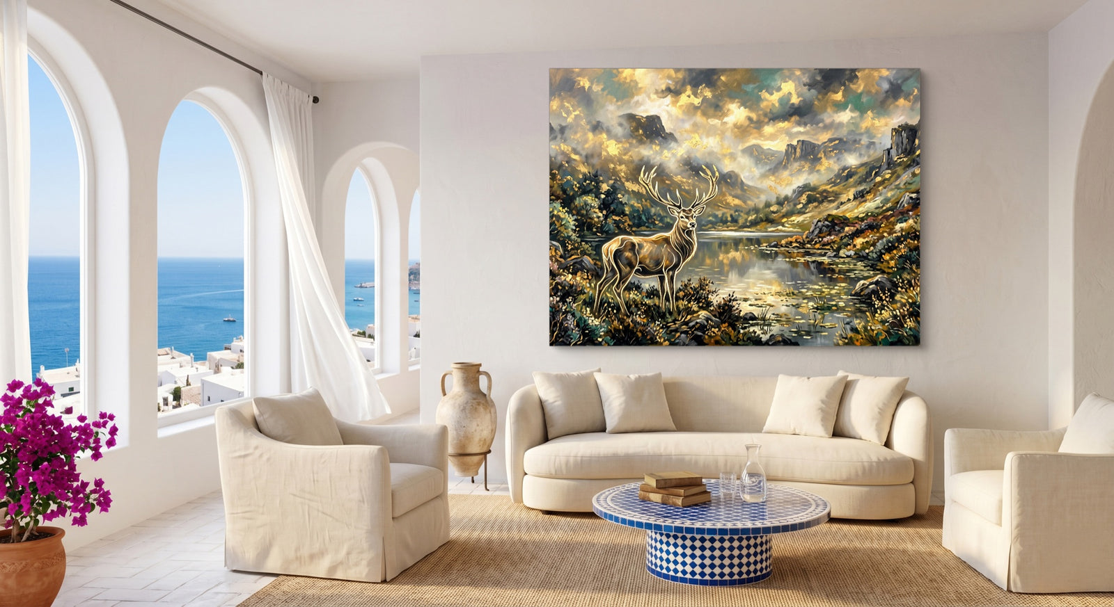 Stag Golden Lake — stag golden lake white studio framed black