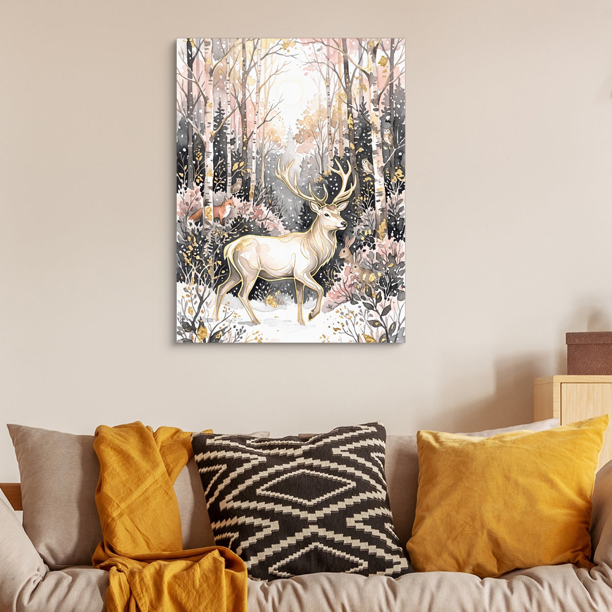 Stag Winter Glow — stag winter glow sq luxury couch walls 1port flush print