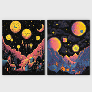 Starry Moon Cities (2) Set - Luxury Wall Art