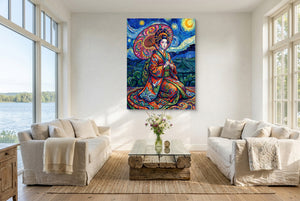 Starry Night Geisha — starry night geisha living room with couches 1port flush print