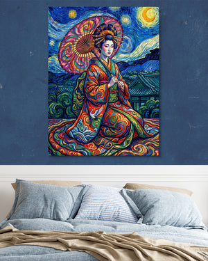 Starry Night Geisha — starry night geisha psd navy blue bedroom 1port flush print