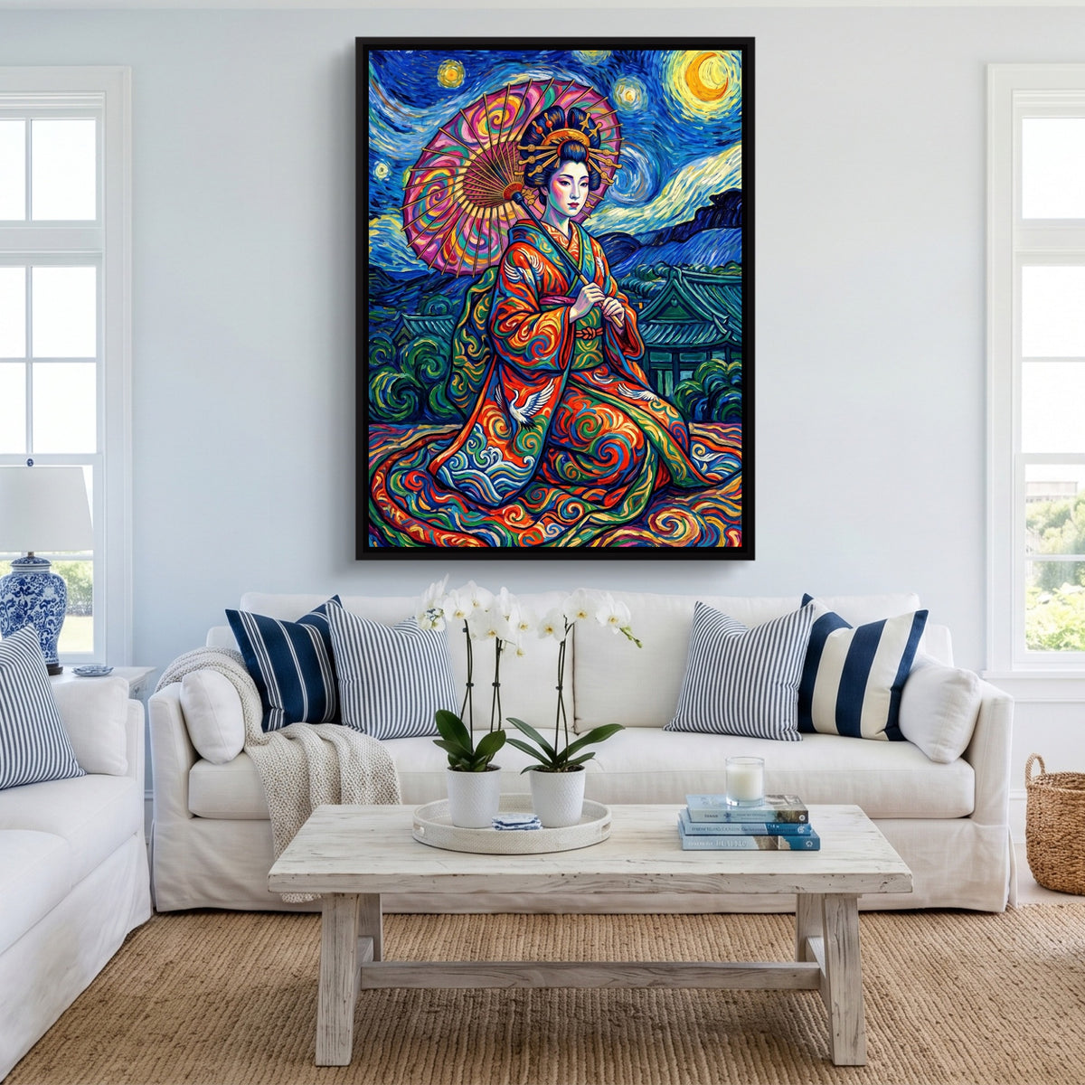 Starry Night Geisha — starry night geisha sq cute livingroom 1port framed black