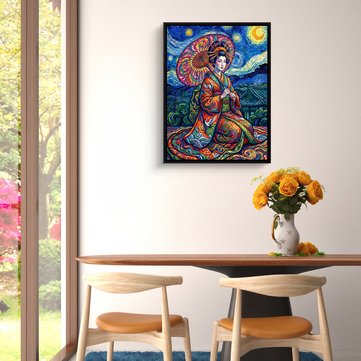 Starry Night Geisha — starry night geisha sq floral dining room 1port framed black