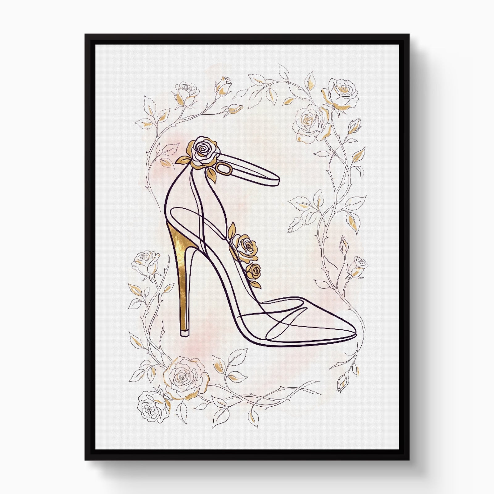 Stiletto Golden Roses — stiletto golden roses white studio framed black