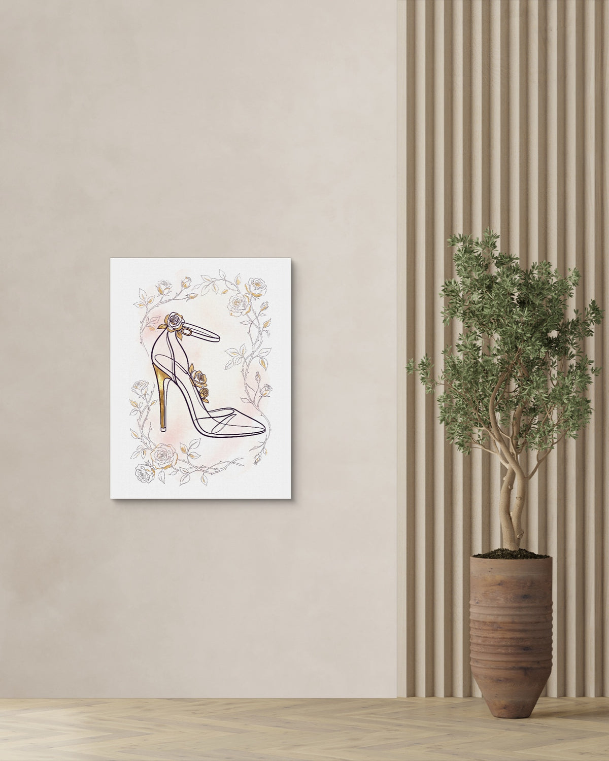 Stiletto Golden Roses — stiletto golden roses psd plant wall right 1port flush print