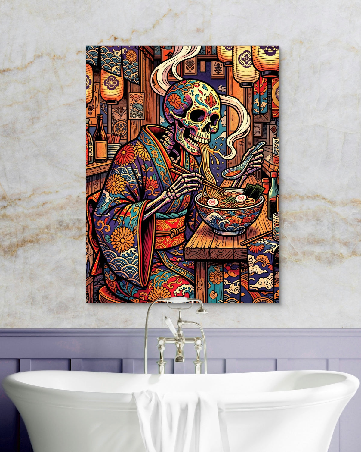 Sugar Skull Ramen — sugar skull ramen psd marble purple bath 1port flush print