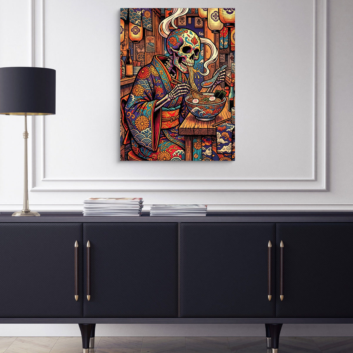 Sugar Skull Ramen — sugar skull ramen sq blue cabinet 1port flush print