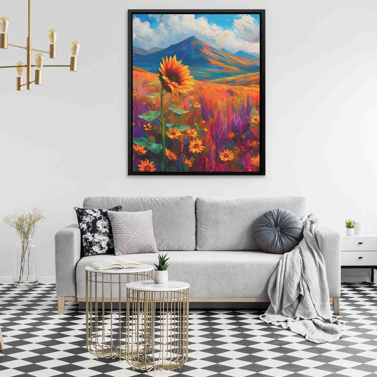 Sunflower Hills - Landscapes Wall Art in Black Frame
