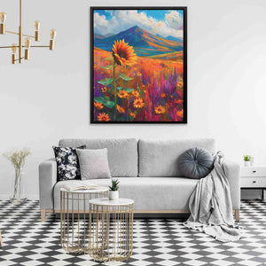 Sunflower Hills - Landscapes Wall Art in Black Frame
