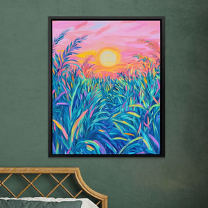 Sunkissed Meadow - Wall Art in Black Frame