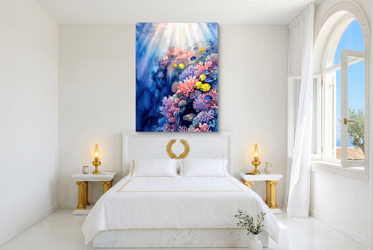Sunlit Coral Kingdom — sunlit coral kingdom bedroom with window 1port flush print