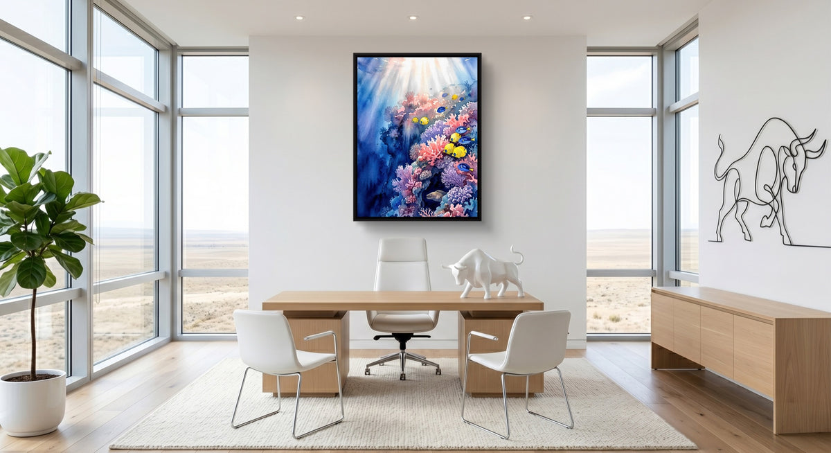 Sunlit Coral Kingdom — sunlit coral kingdom office space with furniture 1port framed black
