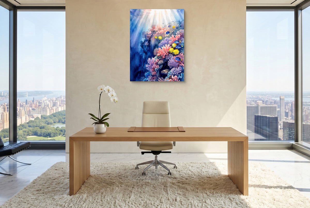 Sunlit Coral Kingdom — sunlit coral kingdom office with city view 5 1port flush print