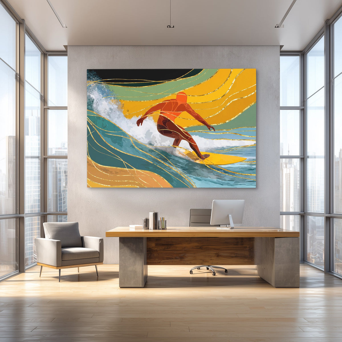 Surfers Golden Flow - Luxury Wall Art