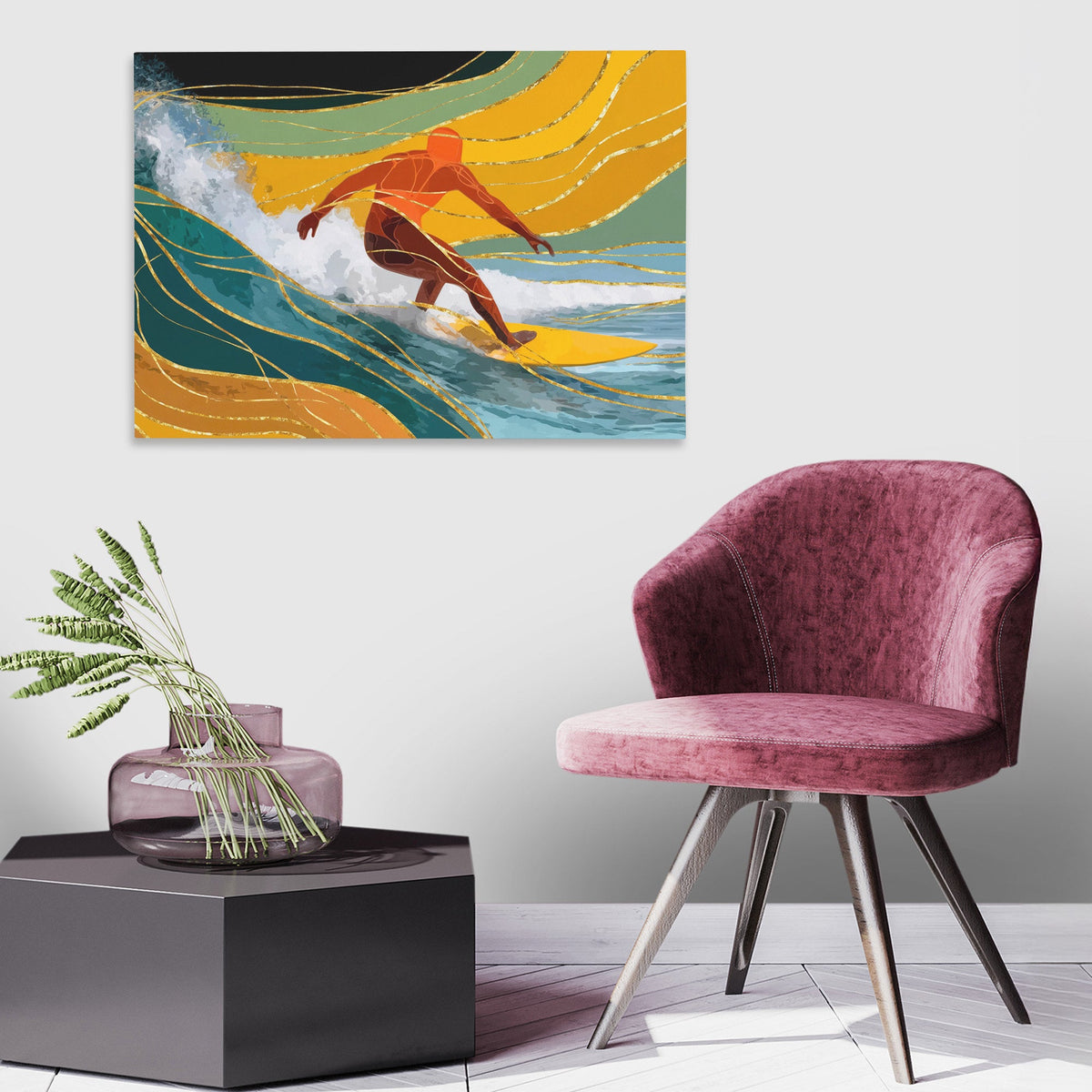 Surfers Golden Flow - Luxury Wall Art