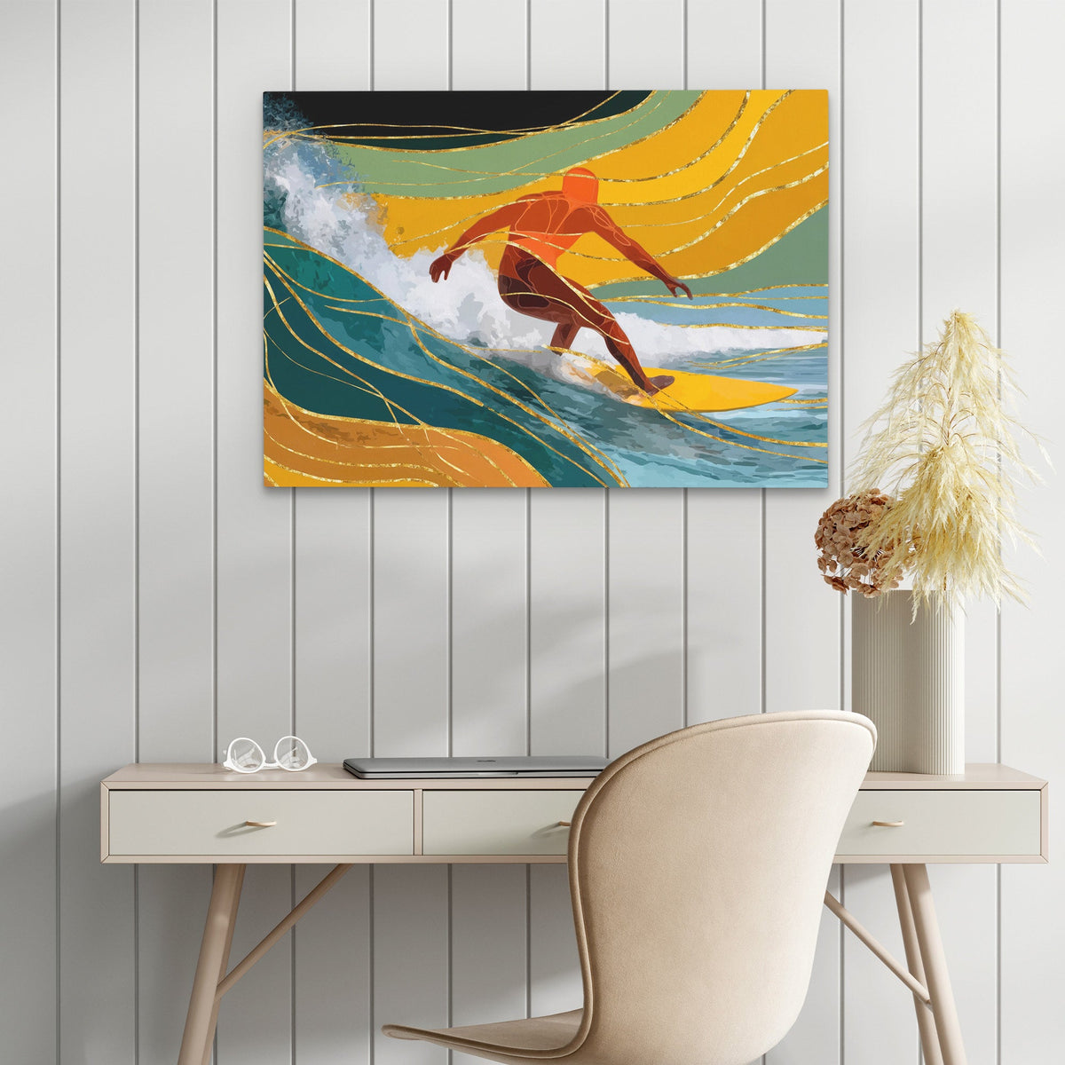 Surfers Golden Flow - Luxury Wall Art
