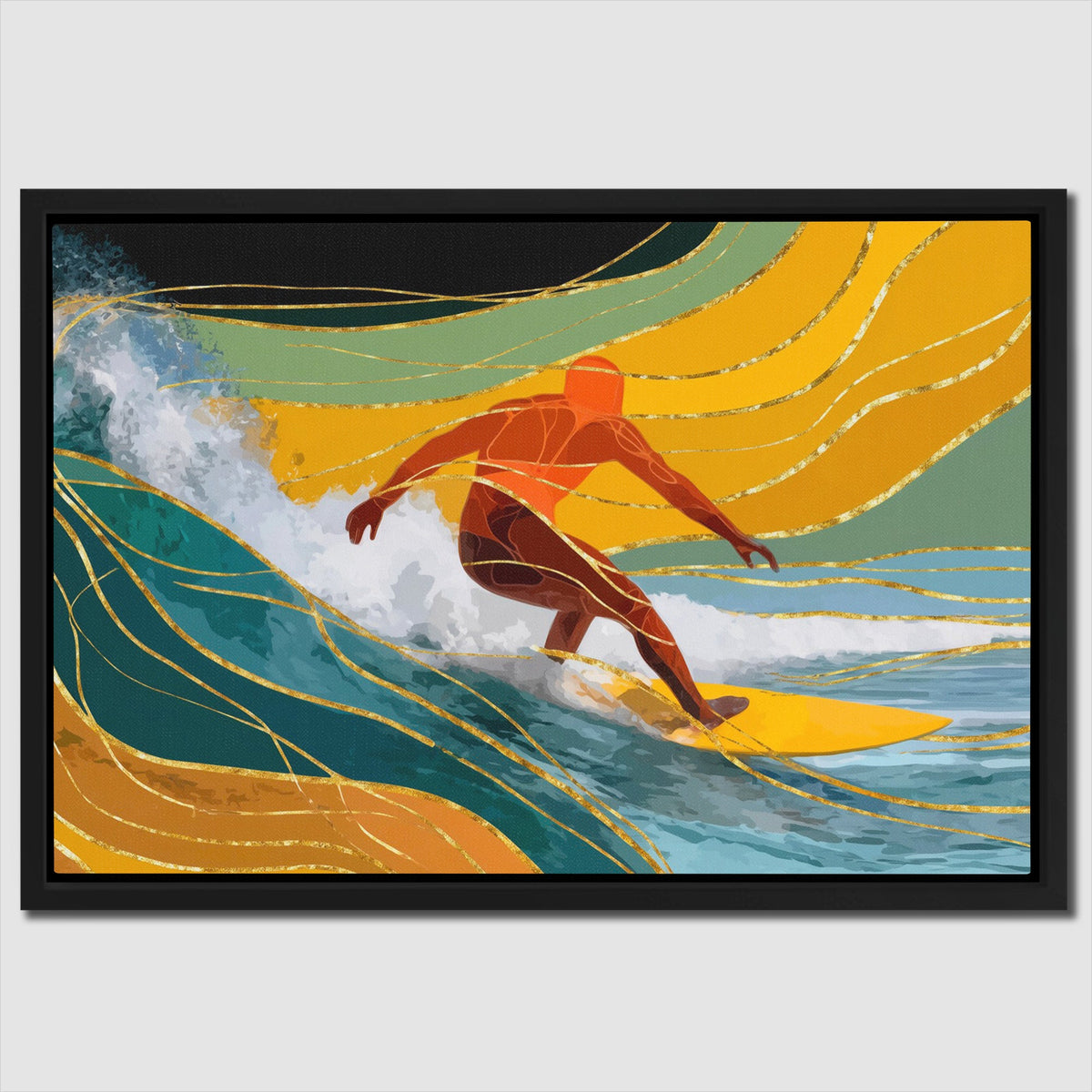 Surfers Golden Flow - Luxury Wall Art