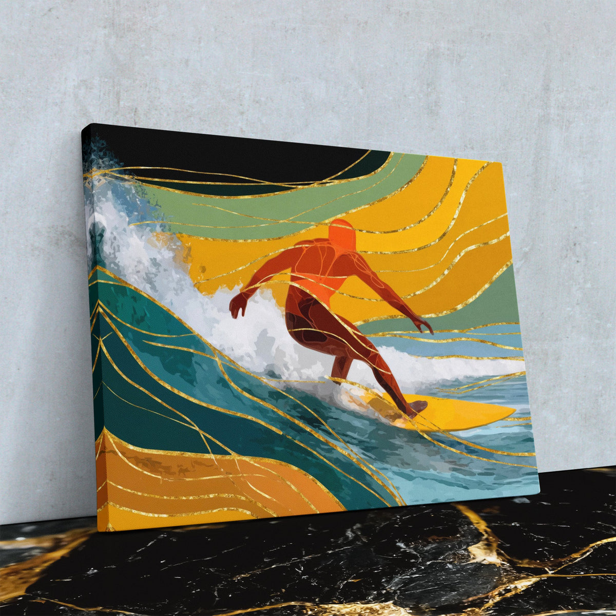 Surfers Golden Flow - Luxury Wall Art