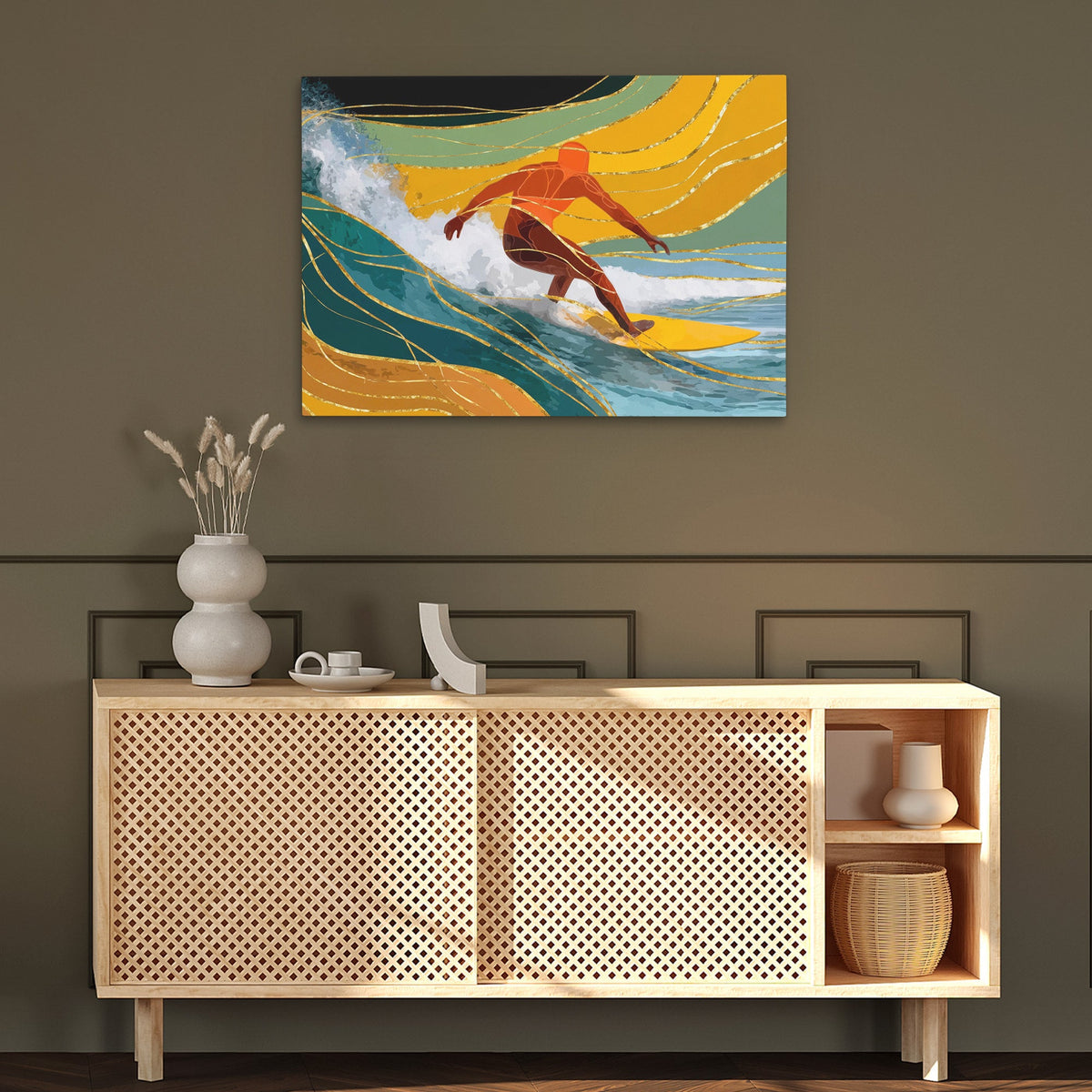 Surfers Golden Flow - Luxury Wall Art