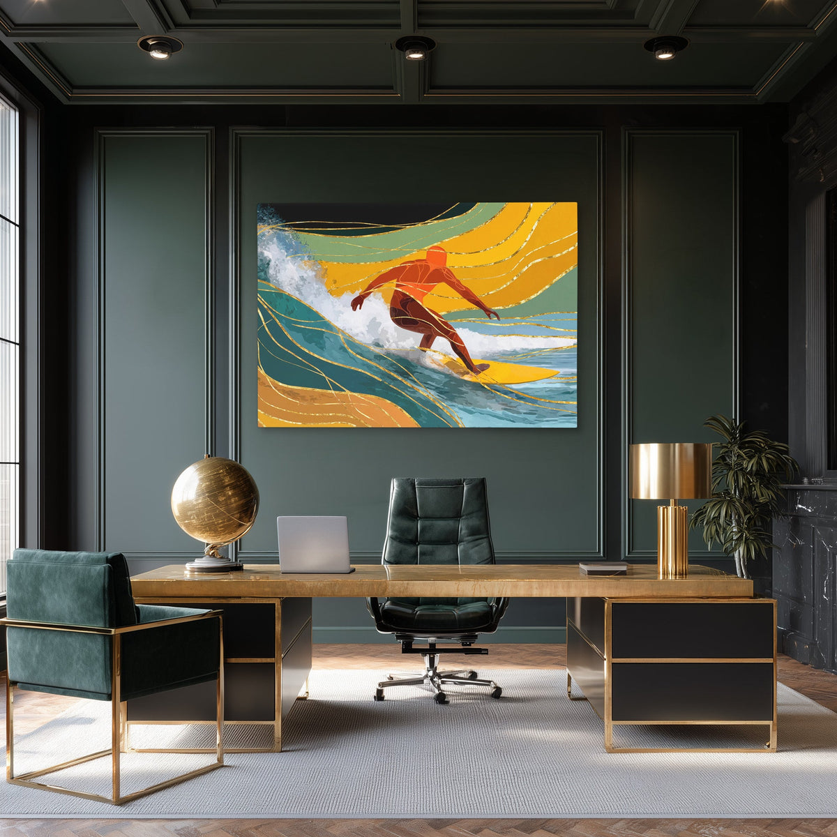 Surfers Golden Flow - Luxury Wall Art