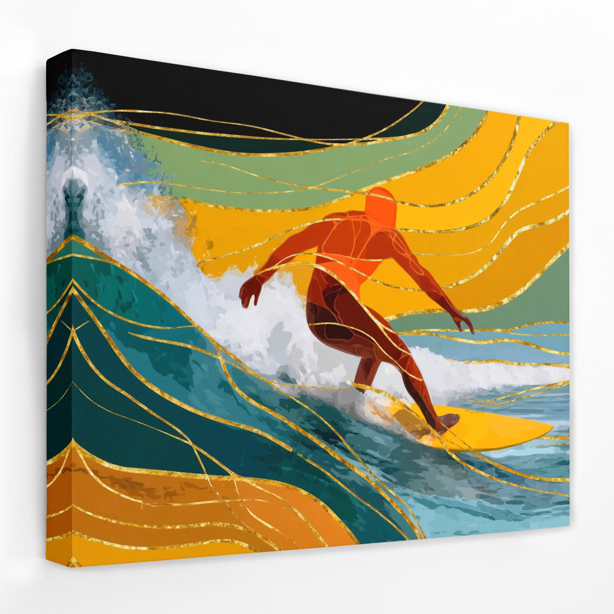 Surfers Golden Flow - Luxury Wall Art