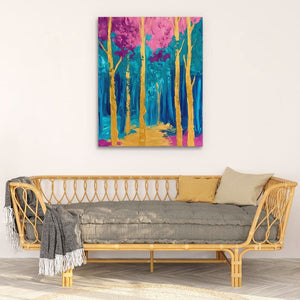 Surreal Gold and Pink Forest - Pink and Purple Wall Art in Black Frame