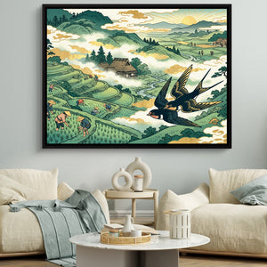Swallows Golden Sunrise — swallows golden sunrise sq white couches 1land framed black