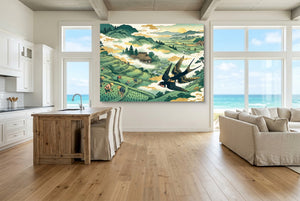 Swallows Golden Sunrise — swallows golden sunrise living room with ocean view 2 1land flush print
