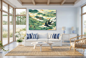 Swallows Golden Sunrise — swallows golden sunrise living room with windows 1land flush print