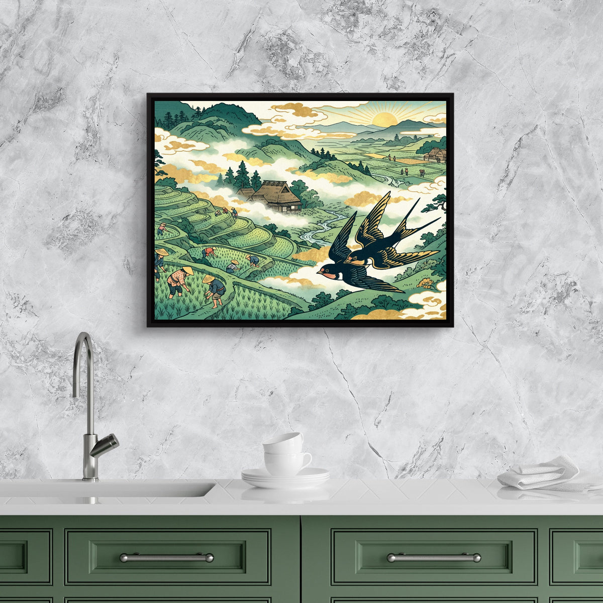 Swallows Golden Sunrise — swallows golden sunrise sq kitchen granite purple 1land framed black