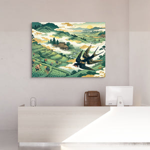 Swallows Golden Sunrise — swallows golden sunrise sq reception desk 1land flush print